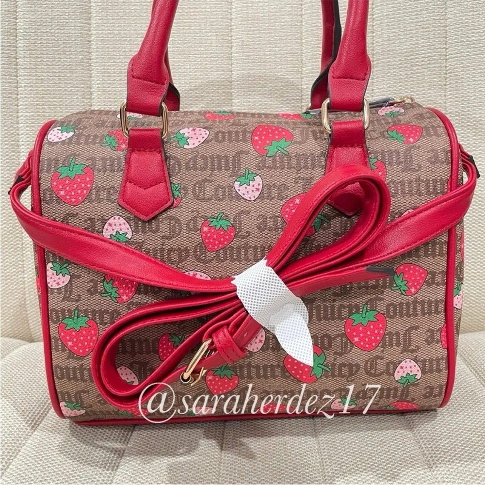 NEW Juicy Couture Strawberry Monogram Satchel Bag Brown Red Crossbody